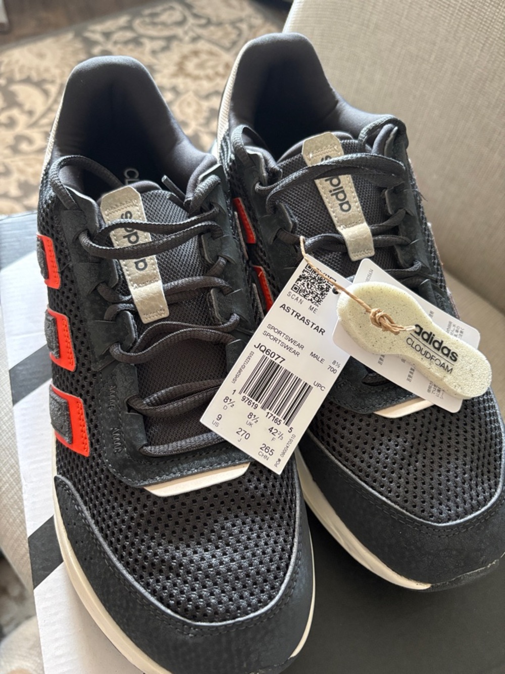 Adidas Astrastar Black Sneakers with Orange Stripe Accents